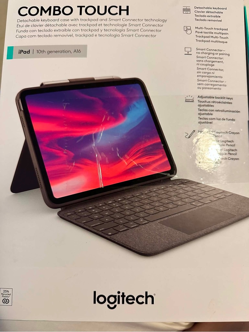 Logitech Combo Touch iPad 10th Generation Gray Tablet Keyboard Case Trackpad